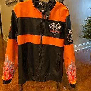 Racing Nascar Leather Jacket Refinery Republic‎ Orange Mens Large Licensed